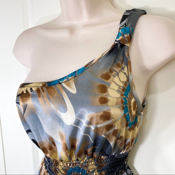 Satin One Shoulder Retro Tie Dye Design Tank Top - Picture 10 of 15